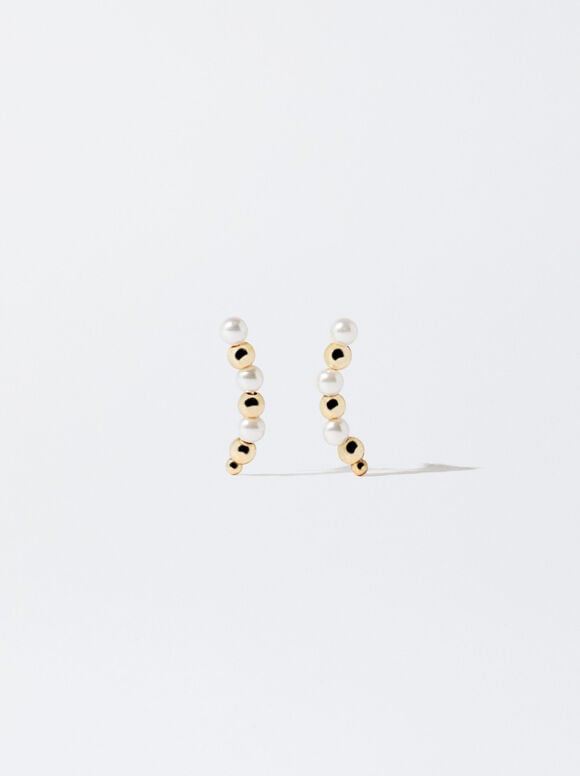 Silver Earrings With Pearls, Golden, hi-res