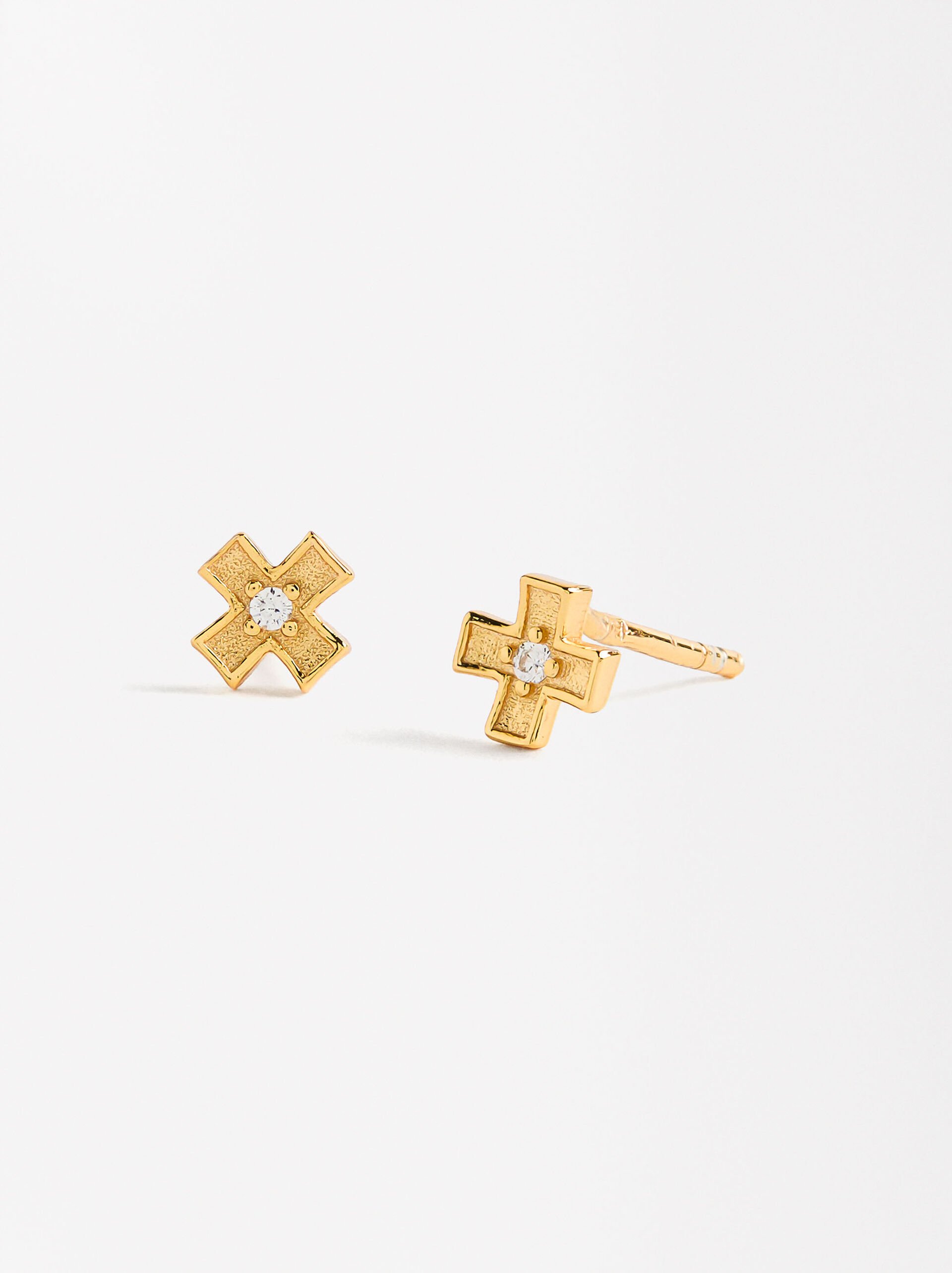 Cross earrings with zirconias - 925 sterling silver image number 1.0
