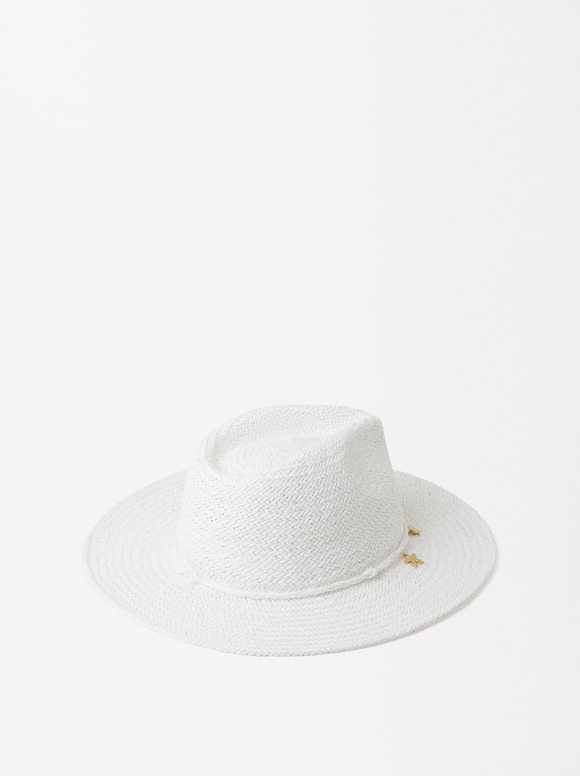 Straw-Effect Hat, White, hi-res