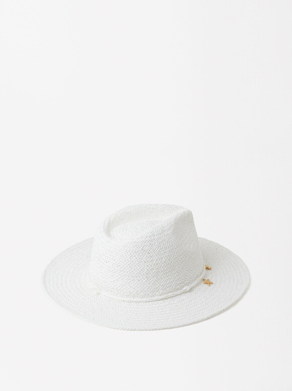 Straw-Effect Hat, White, hi-res