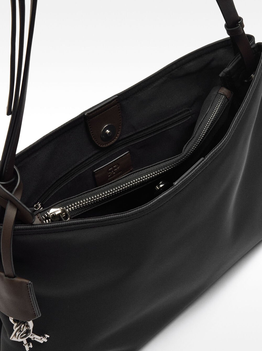 Nylon effect shopper bag with pendant