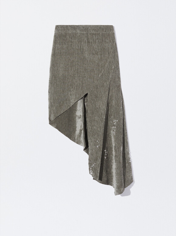 Asymmetrical Skirt With Applications, Green, hi-res