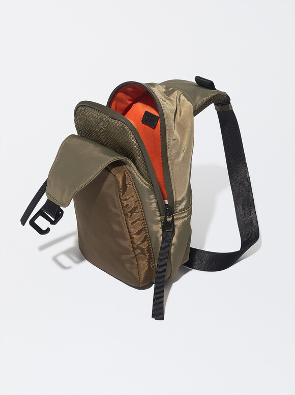 Nylon Crossbody Bag, Khaki, hi-res