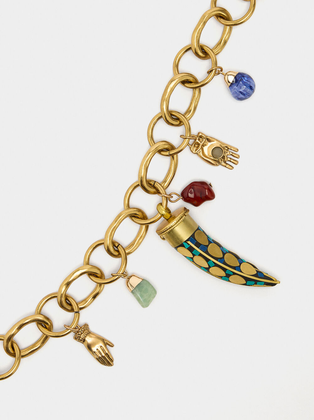 Necklace with dangling stone hoop earrings