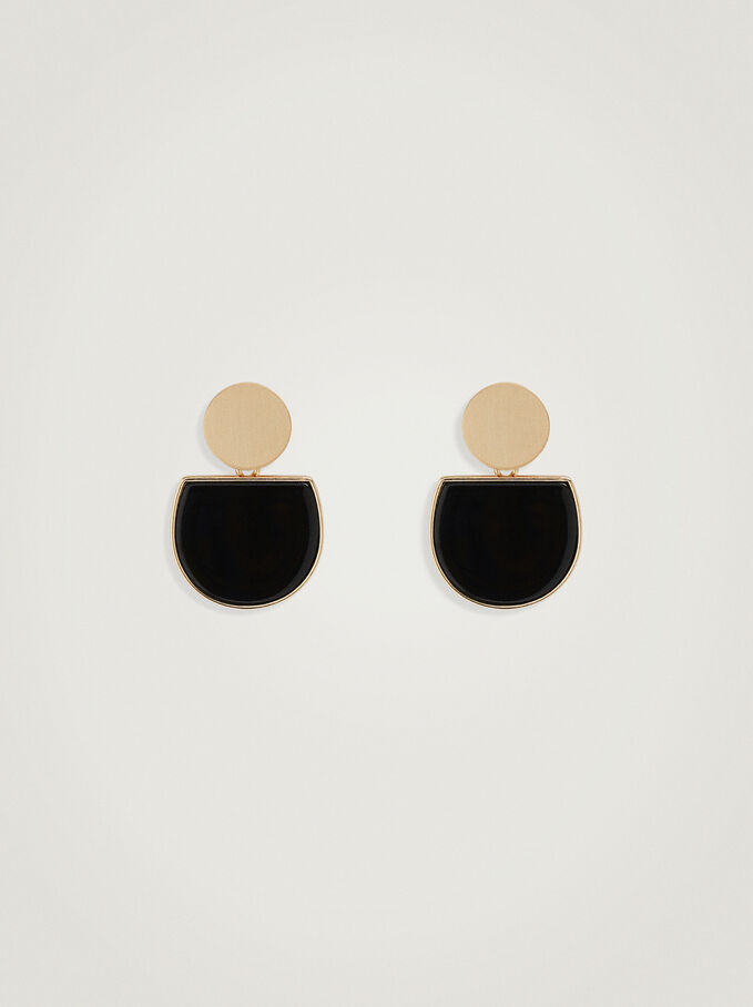 Earrings With Resin, Black, hi-res