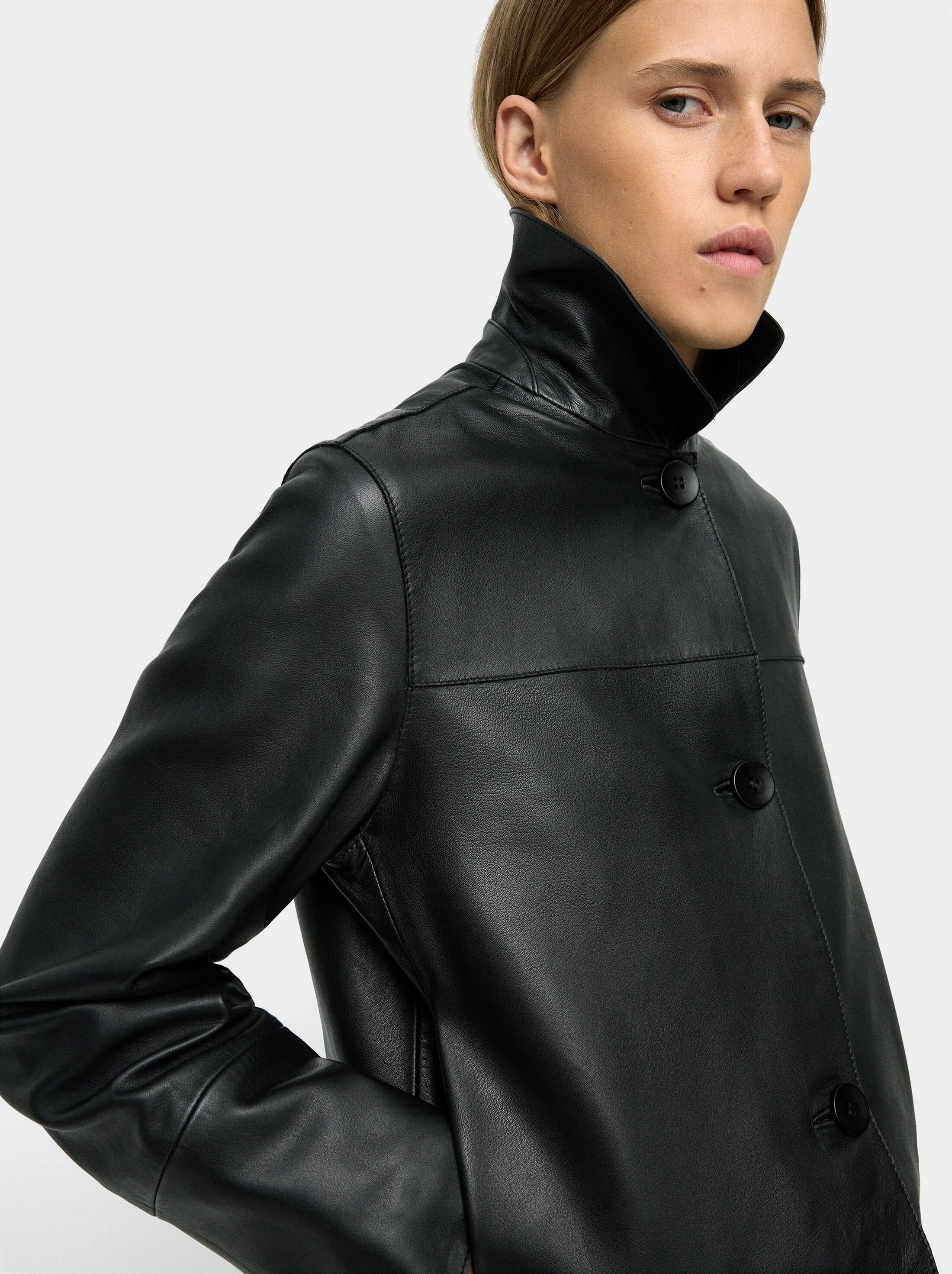 Leather jacket with topstitching image number 1.0