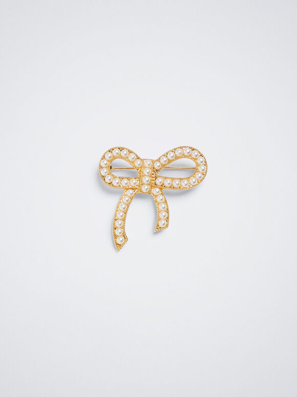 Brooch With Pearls, White, hi-res