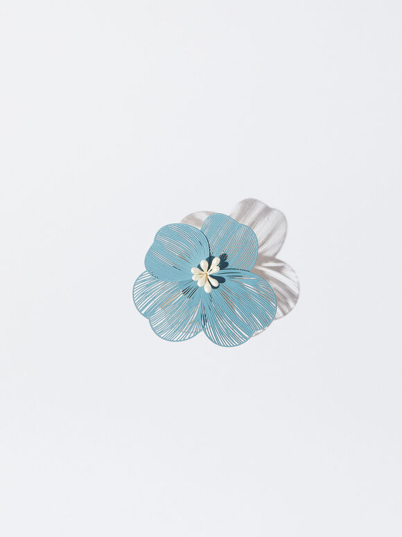 Flower Brooch, Blue, hi-res