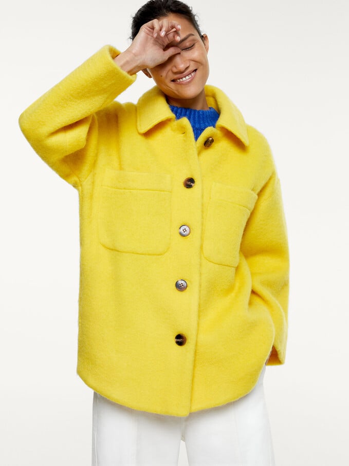 Wool Coat With Buttons, Yellow, hi-res