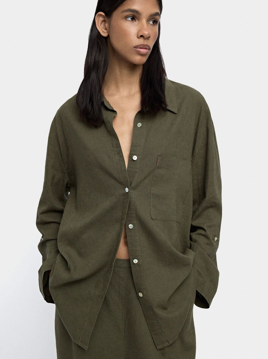 Linen-blend shirt with pocket