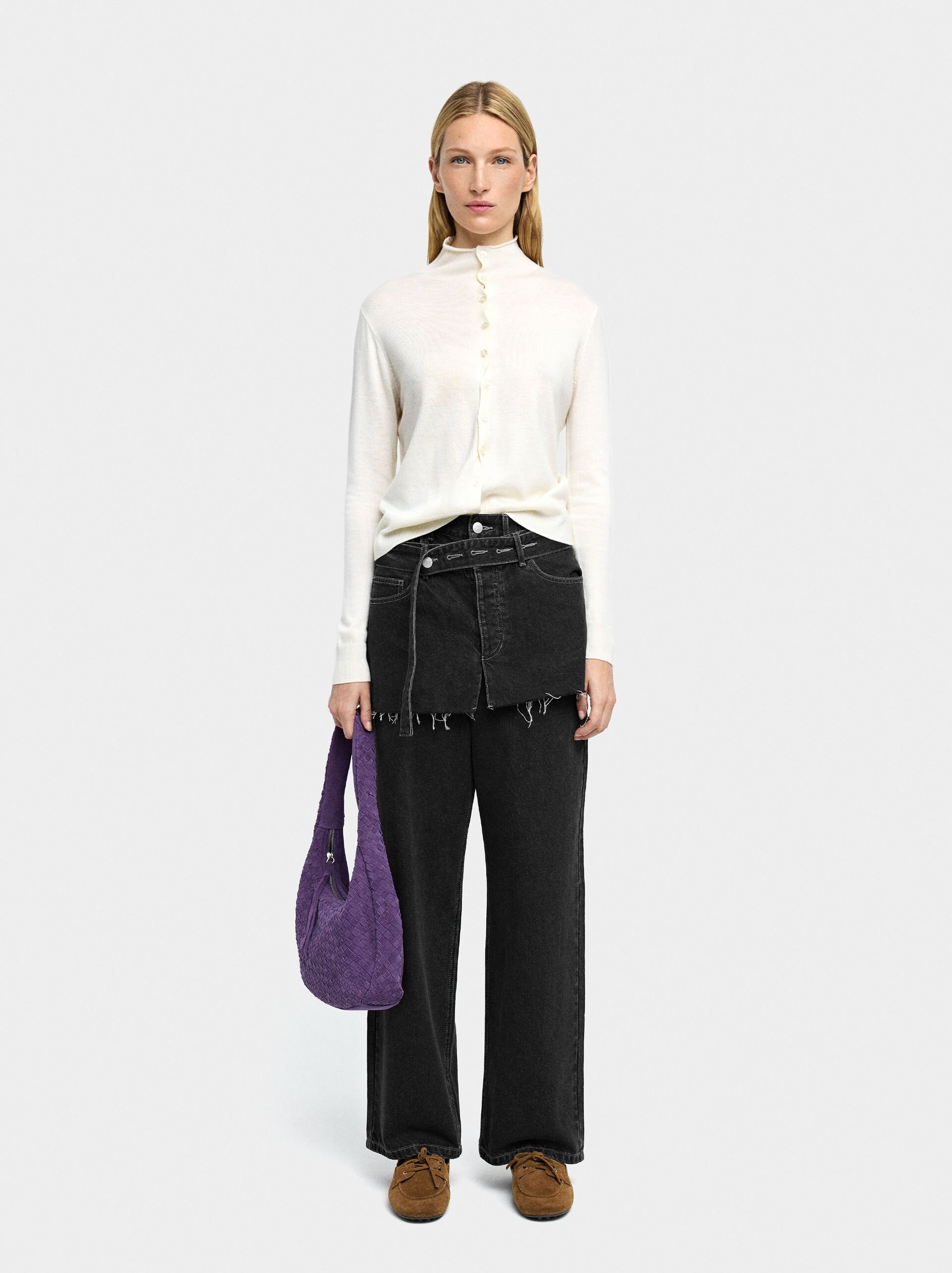 Straight denim trousers with skirt detail image number 0.0
