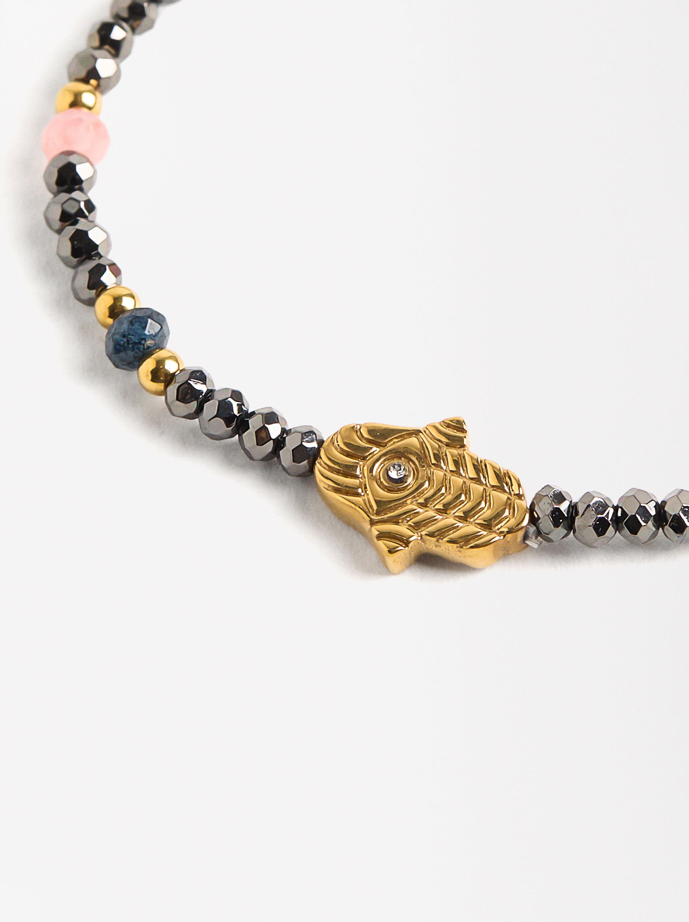 Elastic Bracelet with Stones and Crystals - Stainless Steel image number 1.0