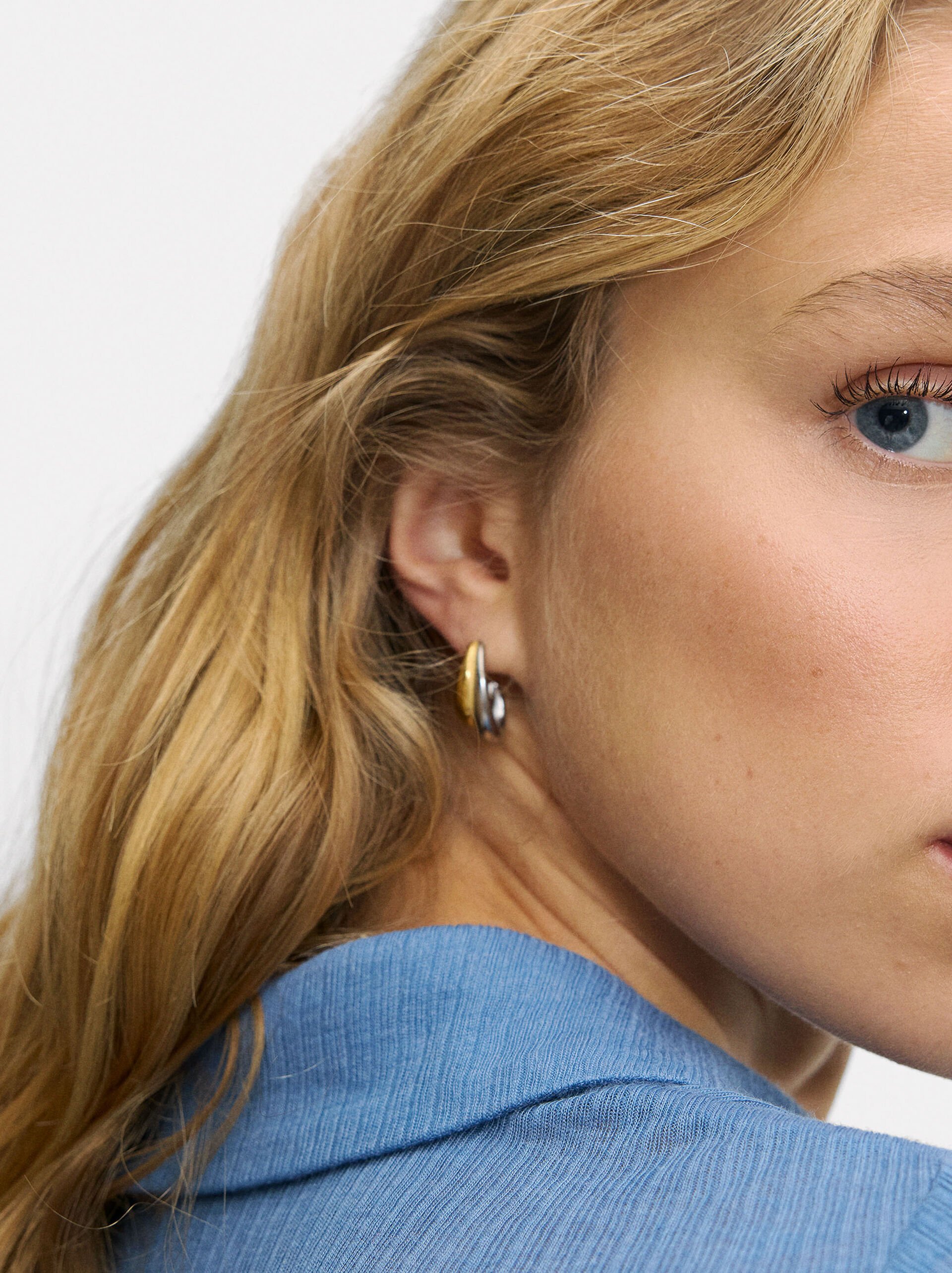 Two-tone earrings with double effect - stainless steel image number 1.0
