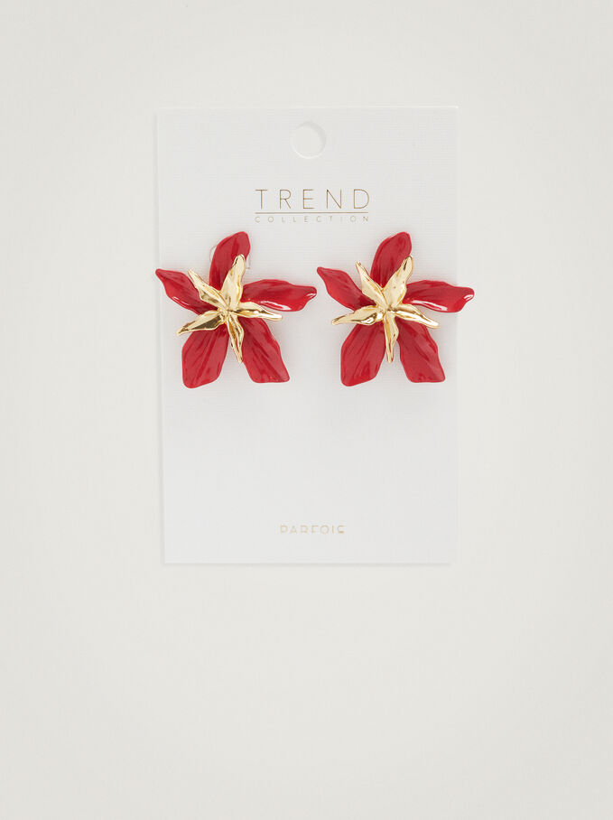 Flower Earrings, Red, hi-res