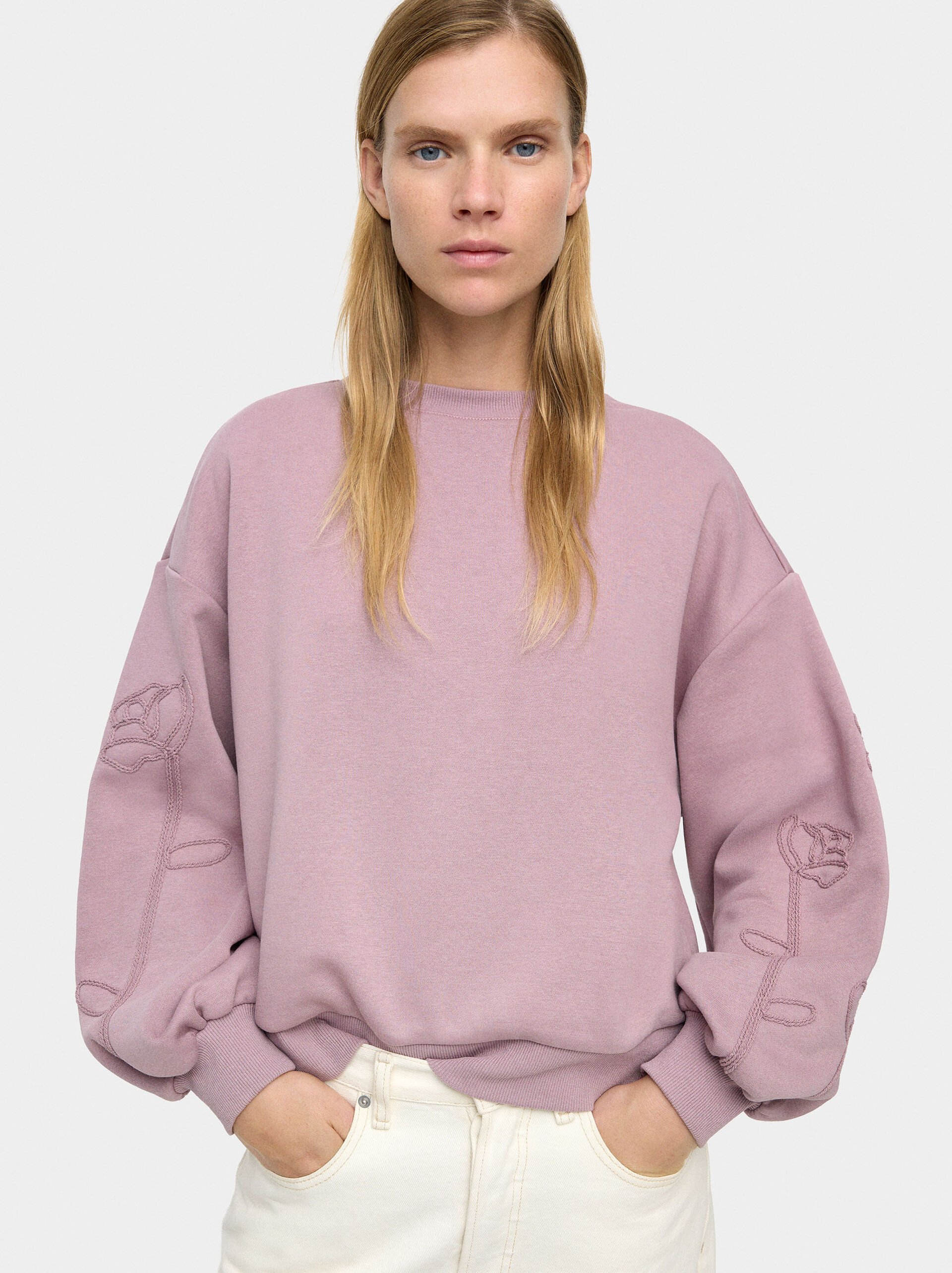 Cotton sweatshirt with flower image number 1.0