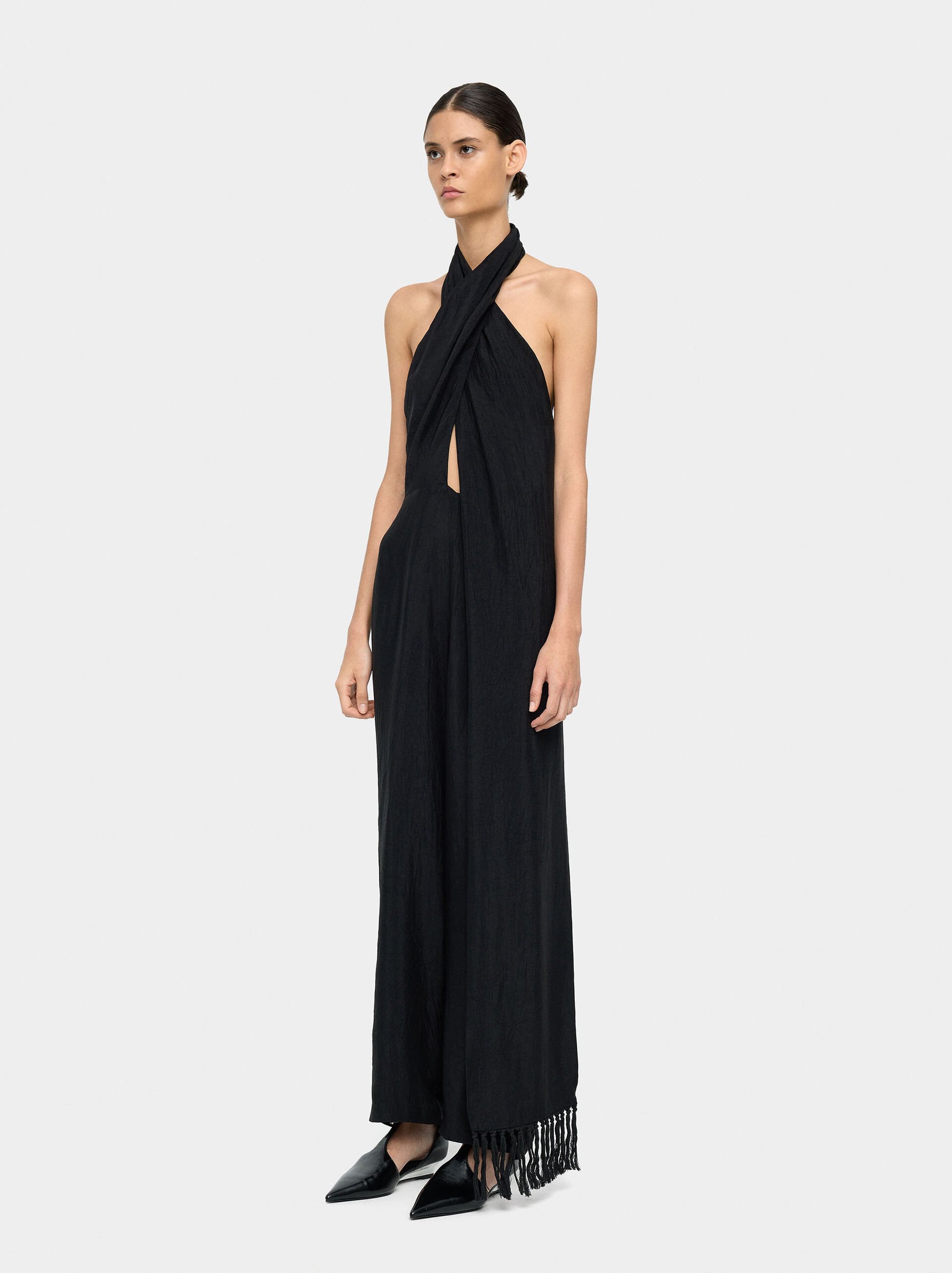 Jumpsuit with halter crinkled effect image number 1.0