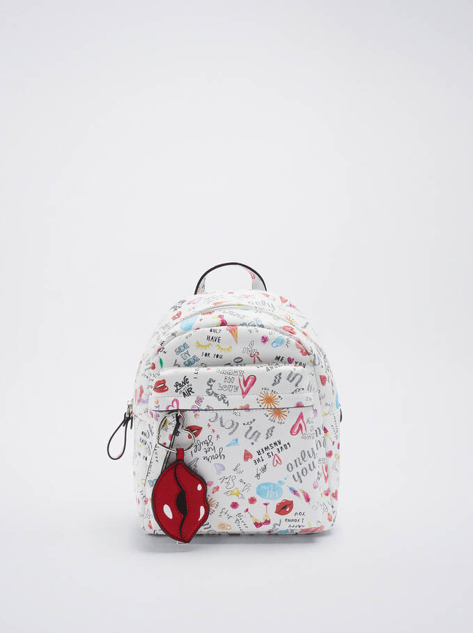 Printed Backpack With Coin Purse, Pink, hi-res