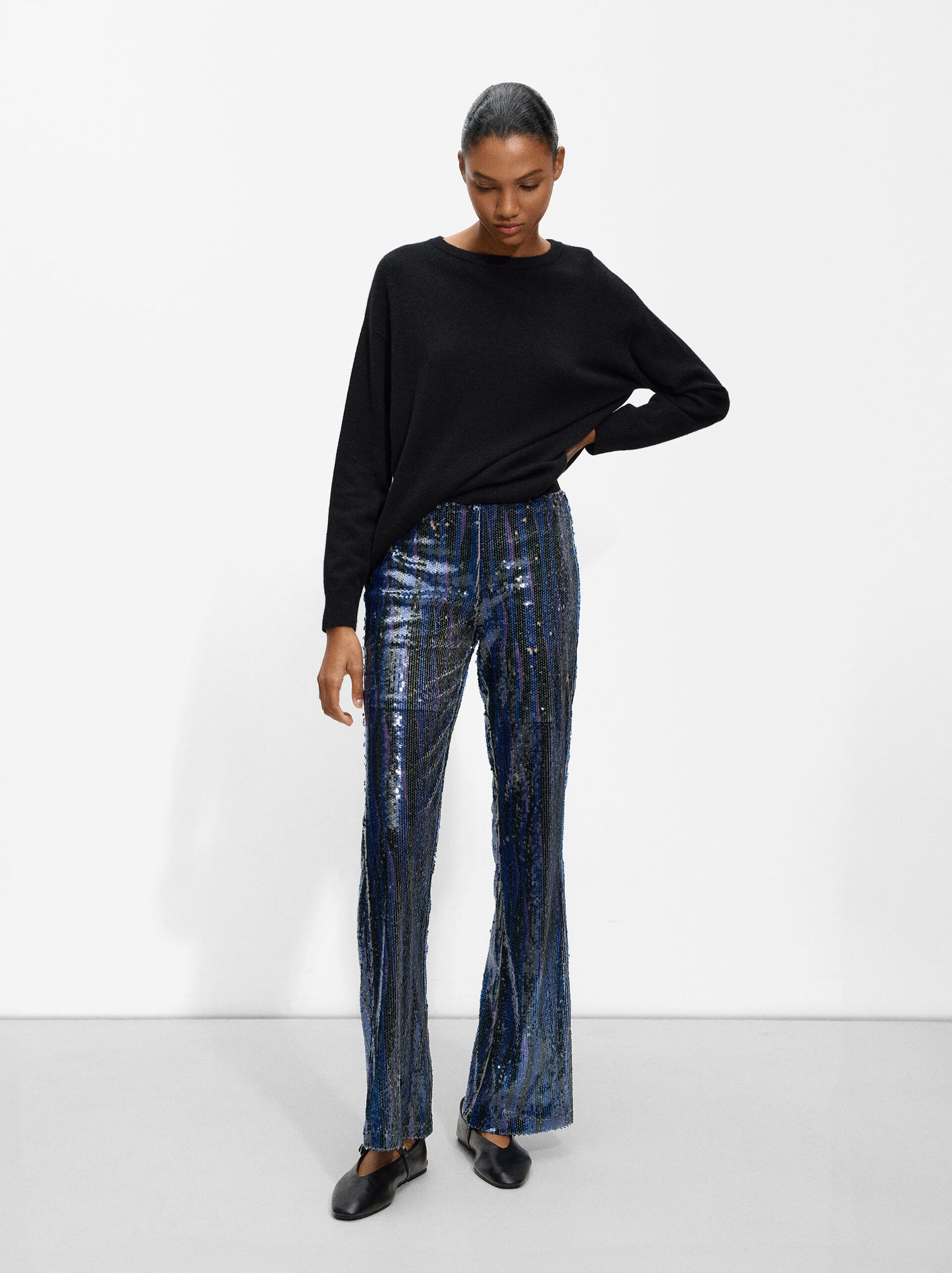 Flared trousers with sequins image number 0.0