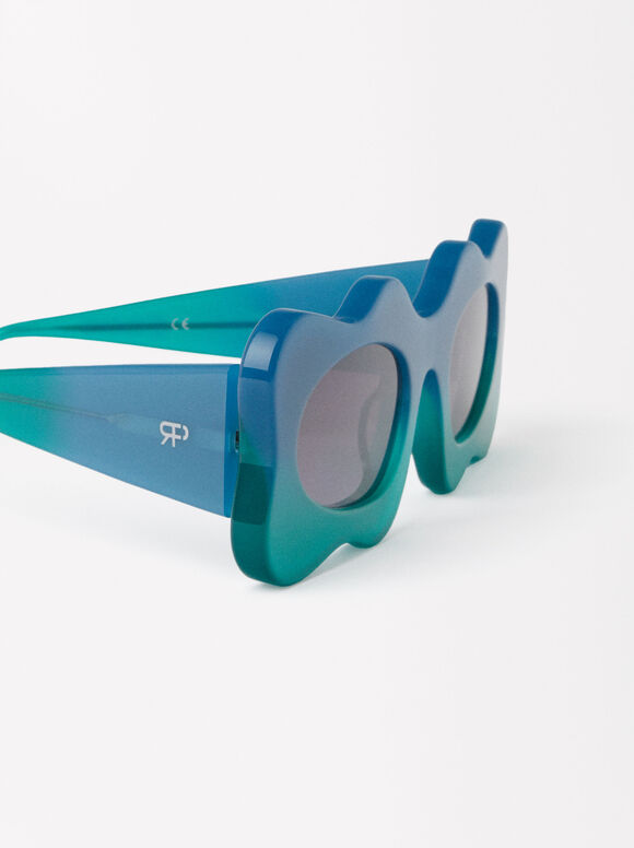 Square Acetate Sunglasses, Blue, hi-res