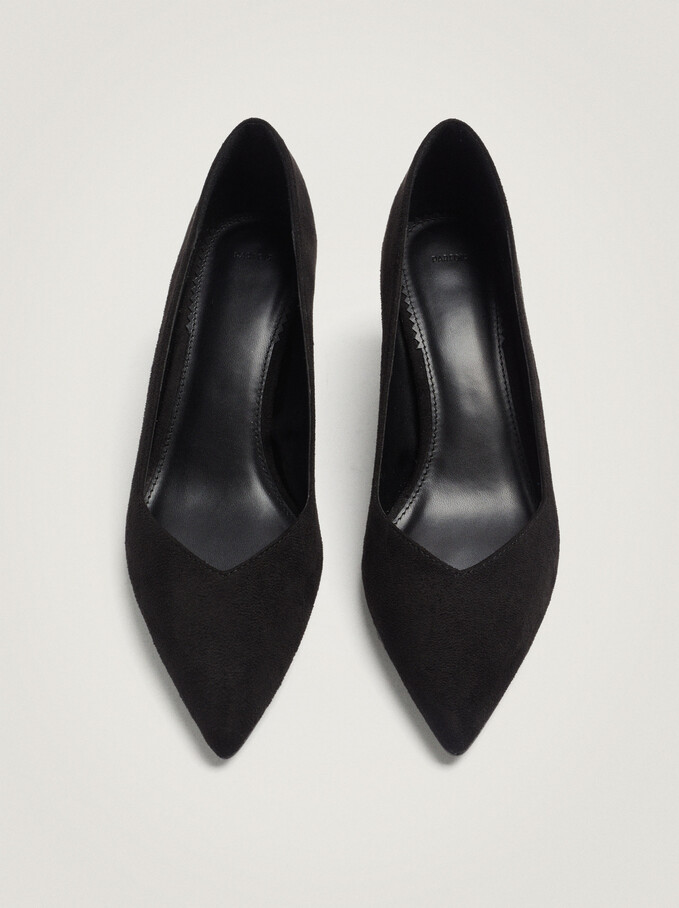 Suede Texture Kitten Heel Shoes, Black, hi-res