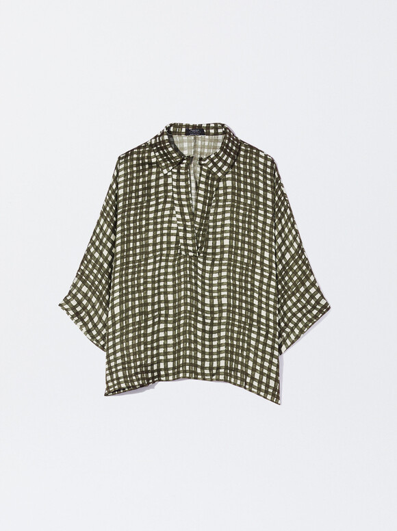 Loose-Fitting Printed Shirt, Khaki, hi-res