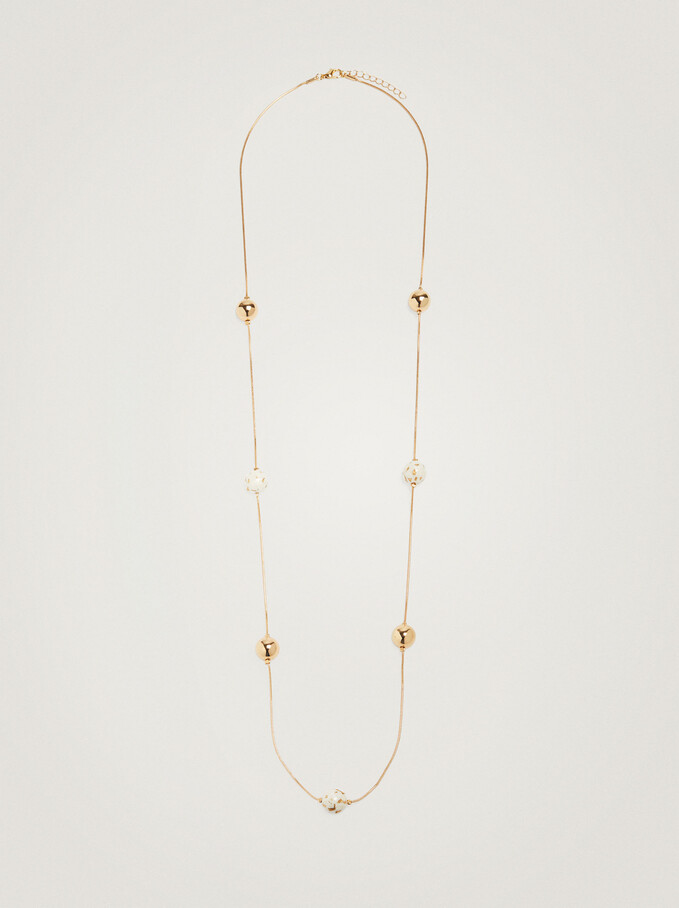 Long Necklace With Bead Detail, White, hi-res