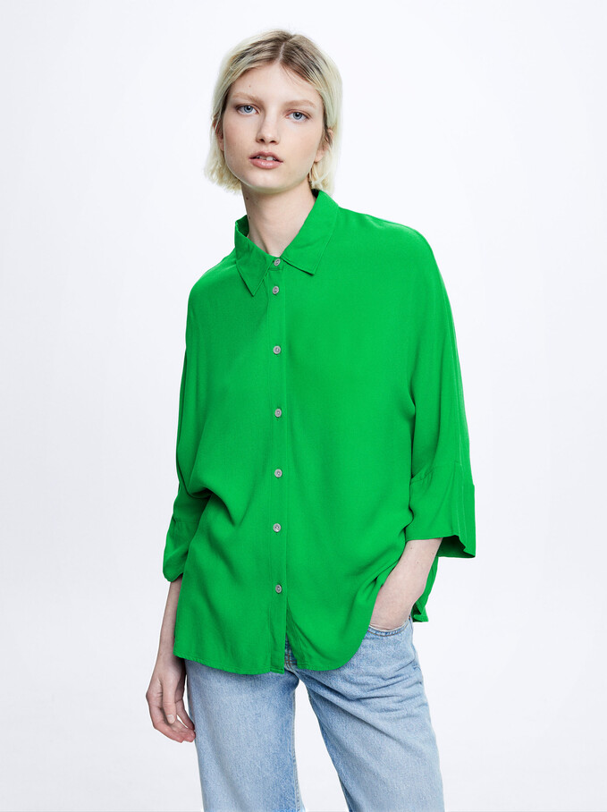 Camisa Básica Con Botones, Verde, hi-res