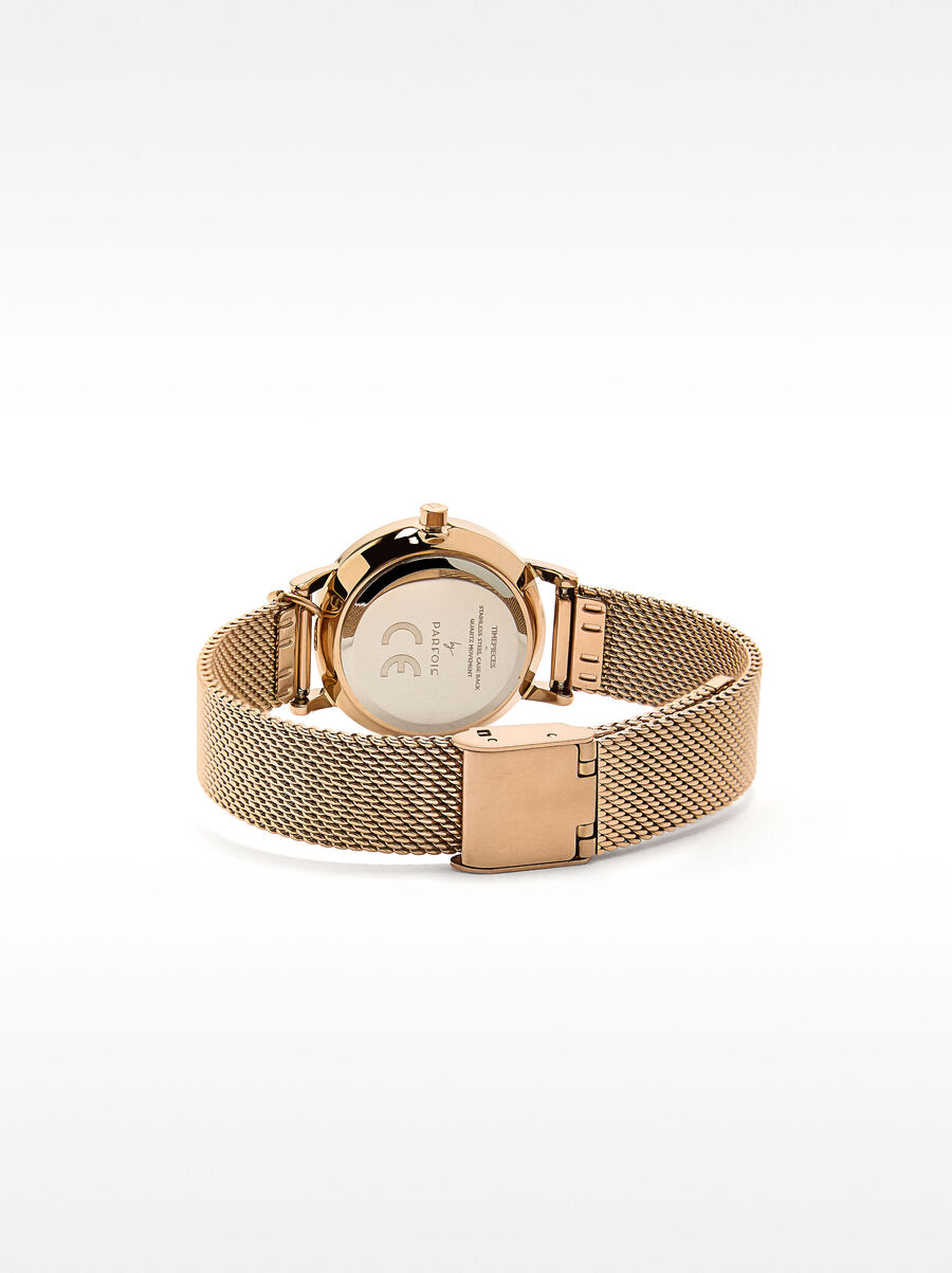 Watch with stainless steel mesh strap and crystal charm