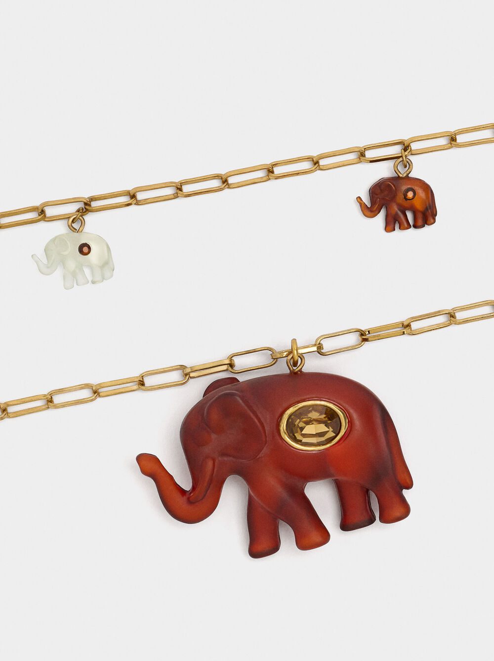 Long double necklace with elephants