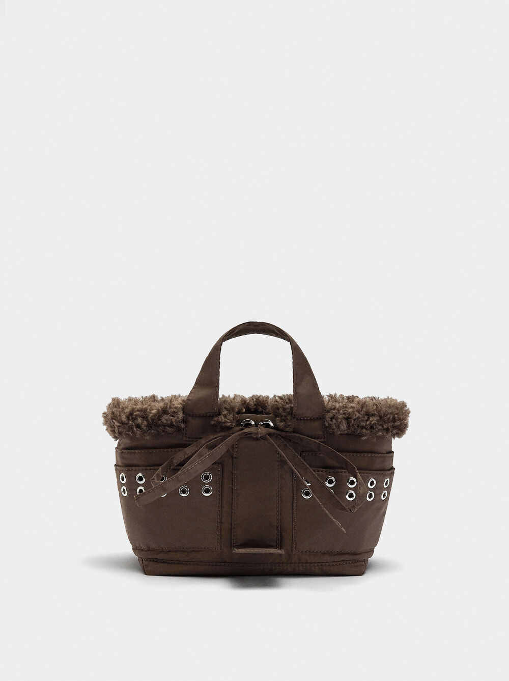 Borsa tote in nylon bordo effetto pelo