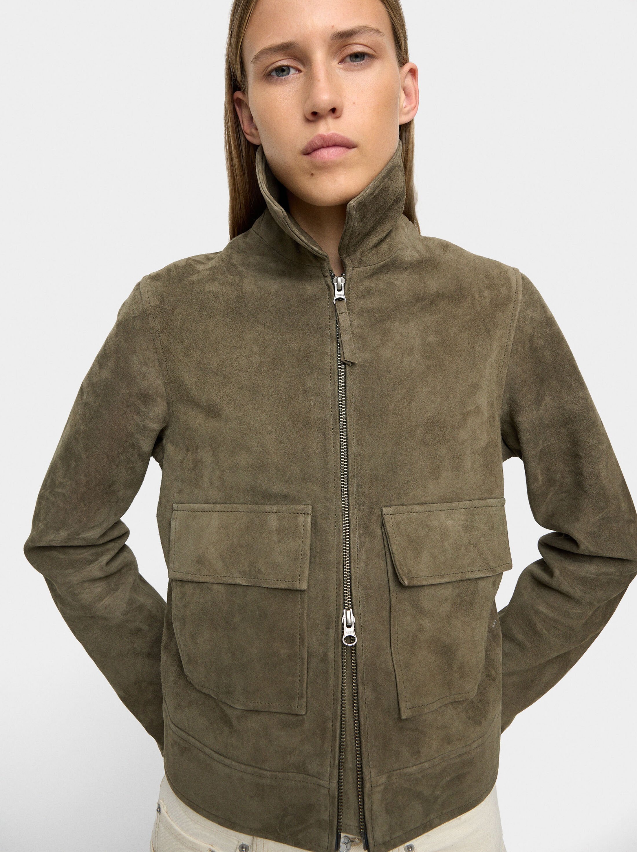 Chaqueta de piel con cremallera image number 1.0