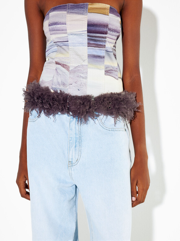 Online Exclusive - Belt With Fur, Purple, hi-res