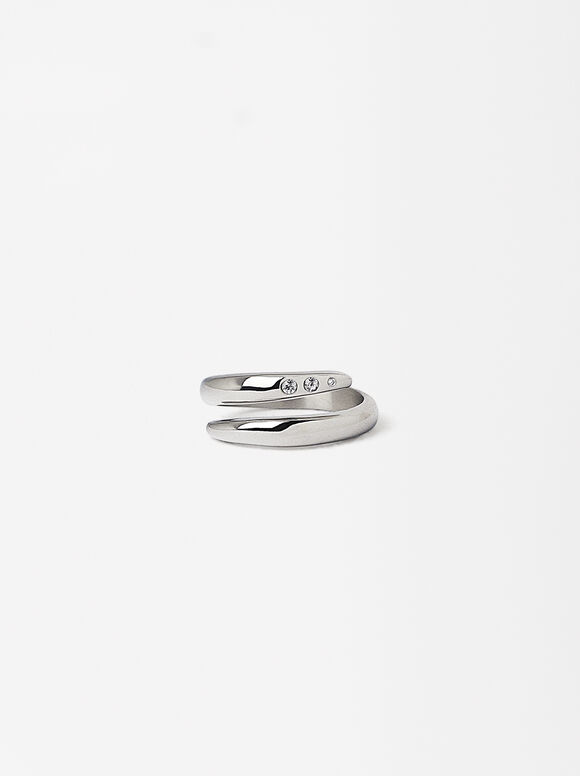 Stainless Steel Ring With Crystals, Silver, hi-res