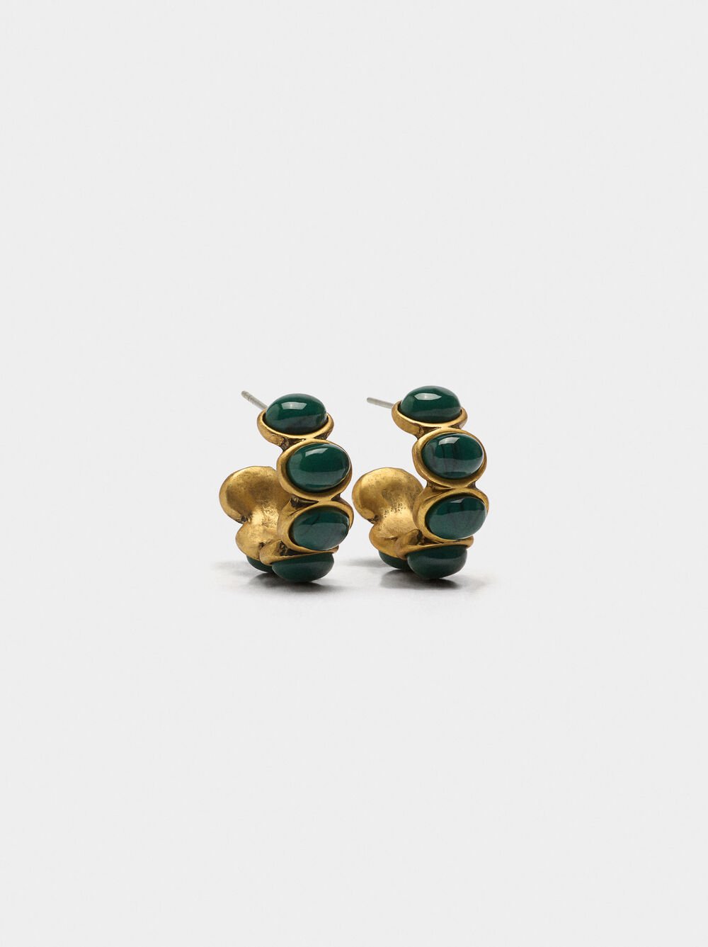 Open hoop earrings with resin spheres