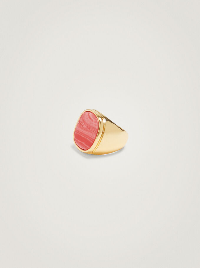 Signet Ring With Semiprecious Stone, Green, hi-res