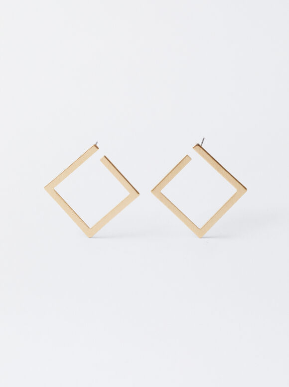 Medium Diamond-Shaped Earrings, Golden, hi-res