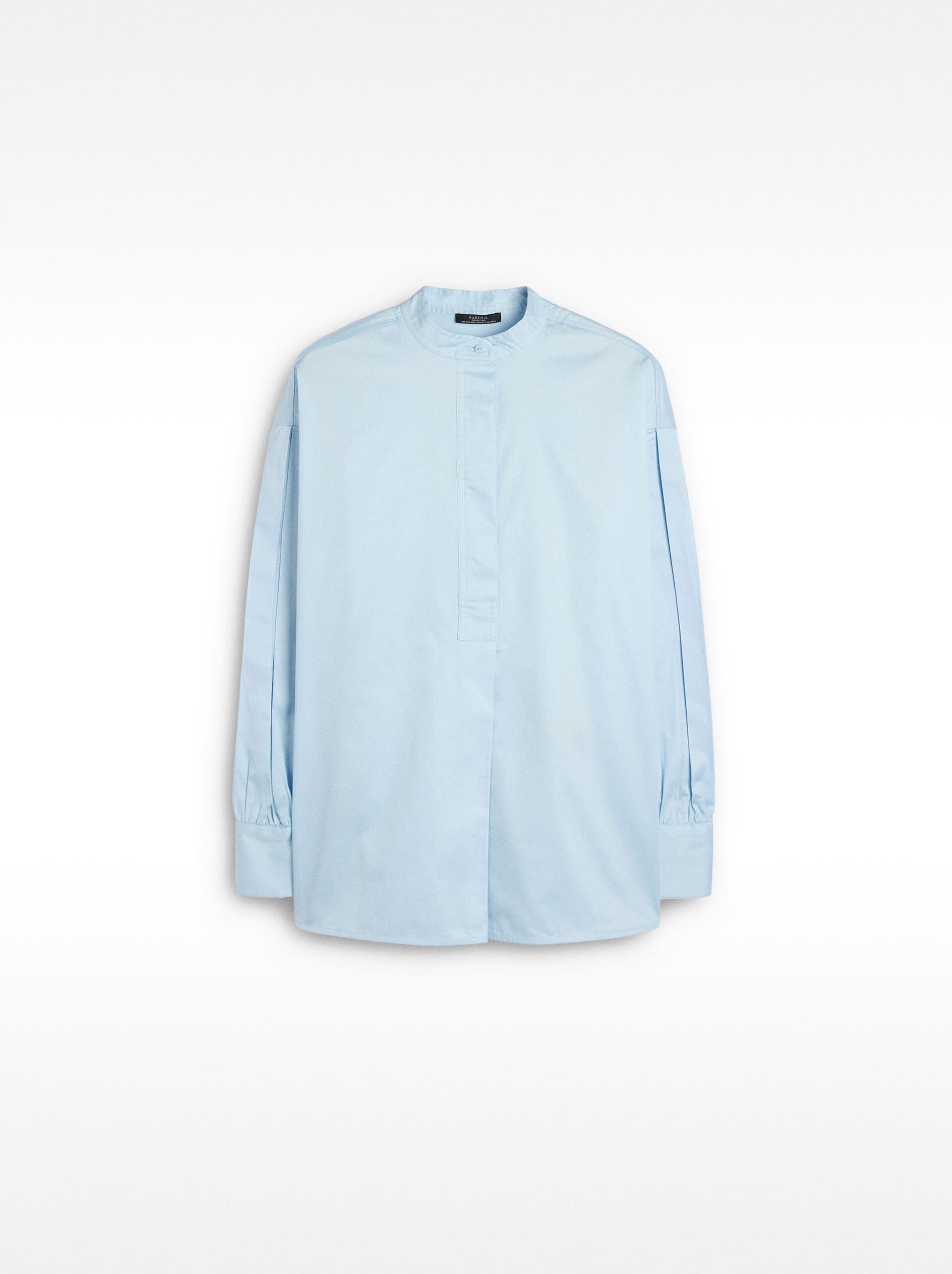 100% cotton shirt mandarin collar image number 4.0