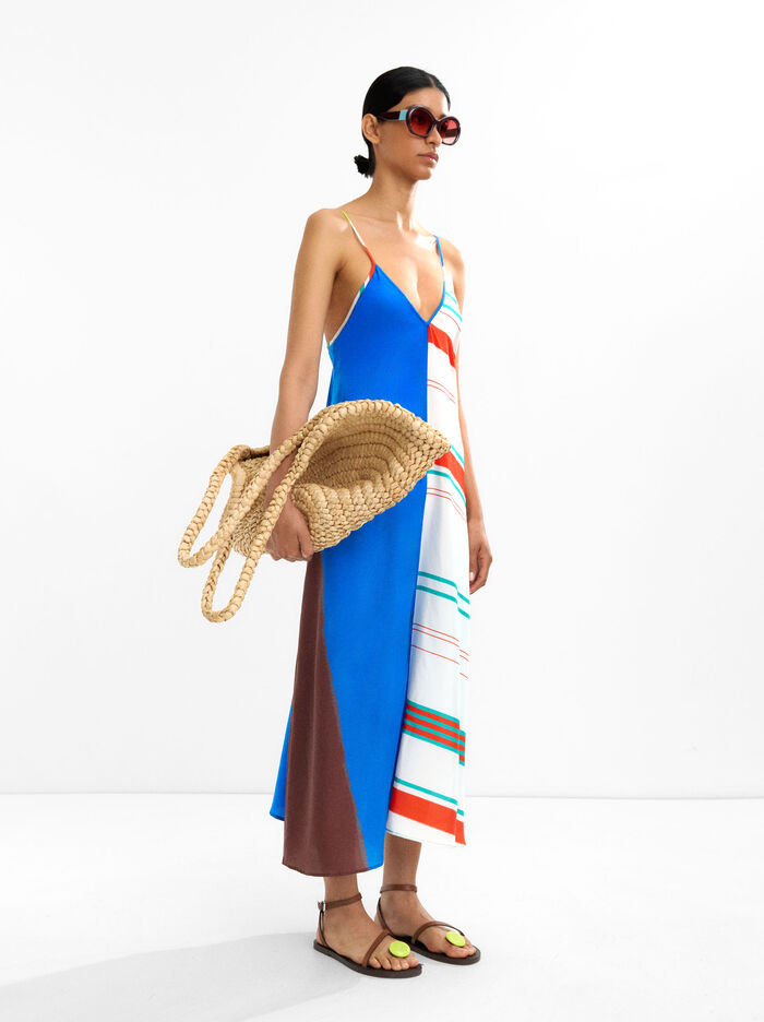 Vestido de seda contraste con tirantes 
