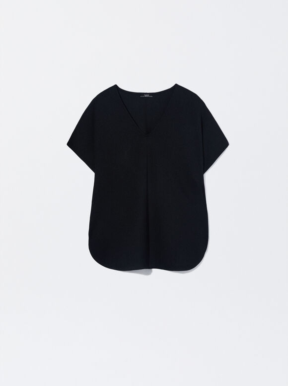V-Neck Basic T-Shirt, Black, hi-res