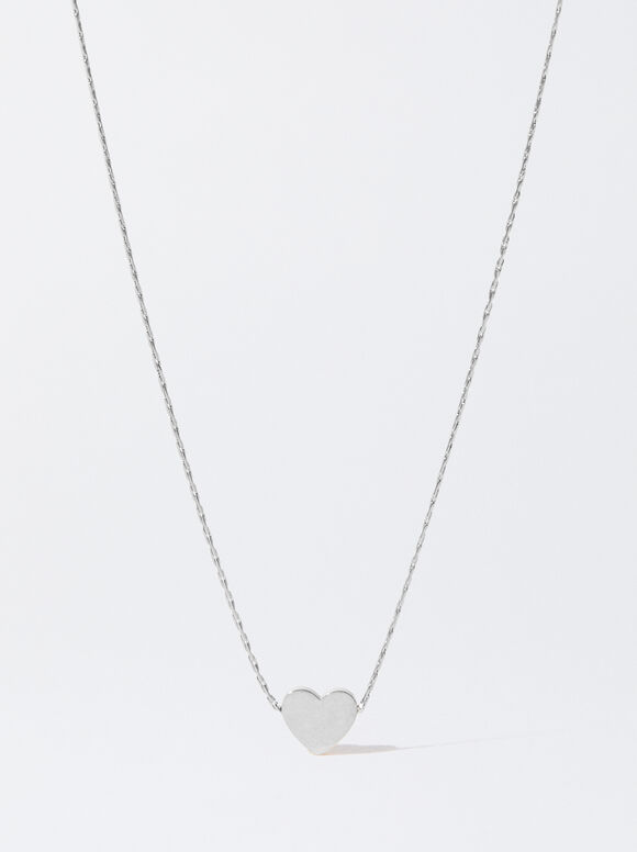 Stainless Steel Necklace With Heart, Silver, hi-res