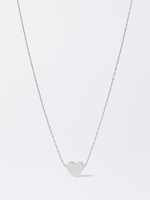 Stainless Steel Necklace With Heart, Silver, hi-res