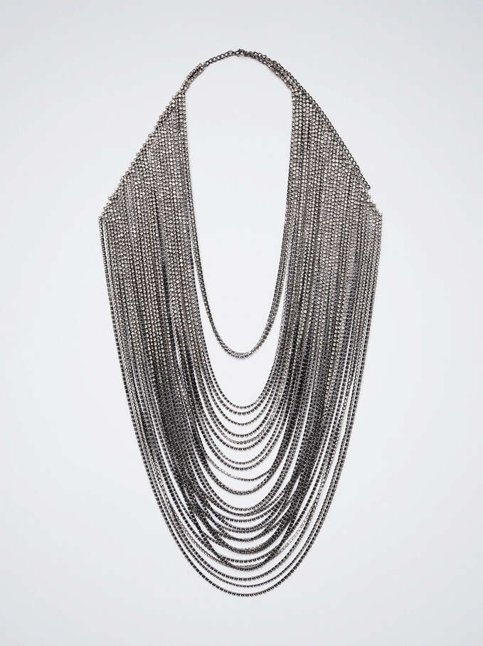 Body Necklace With Strass, Silver, hi-res