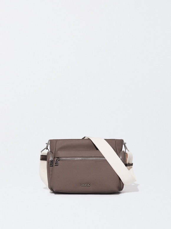 Borsa A Tracolla Effetto Nylon Multitasche, Marrone, hi-res