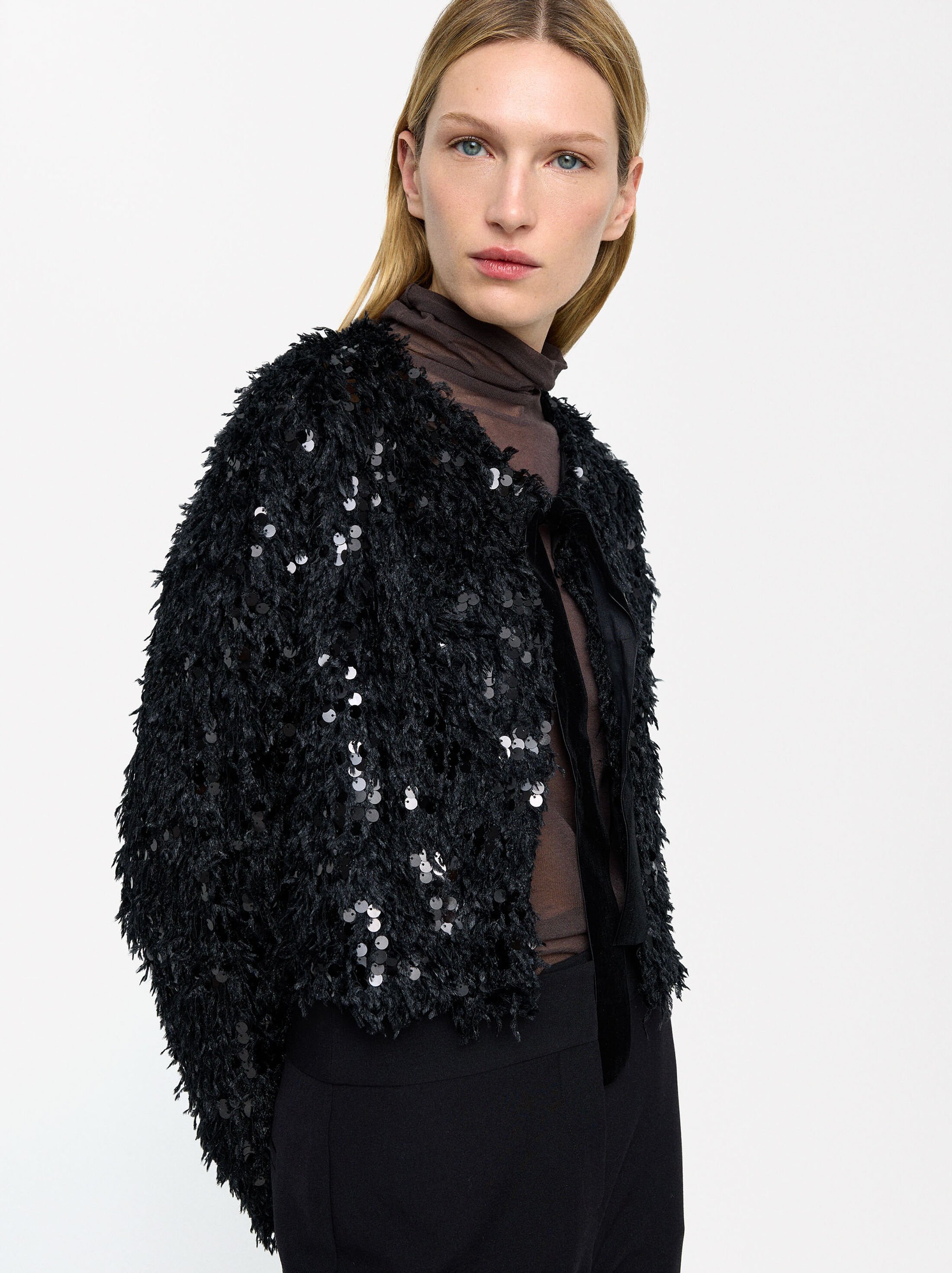 Voluminous cardigan with sequins image number 2.0