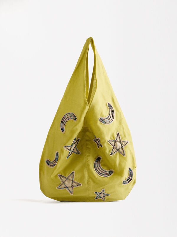 Beaded fabric shoulder bag