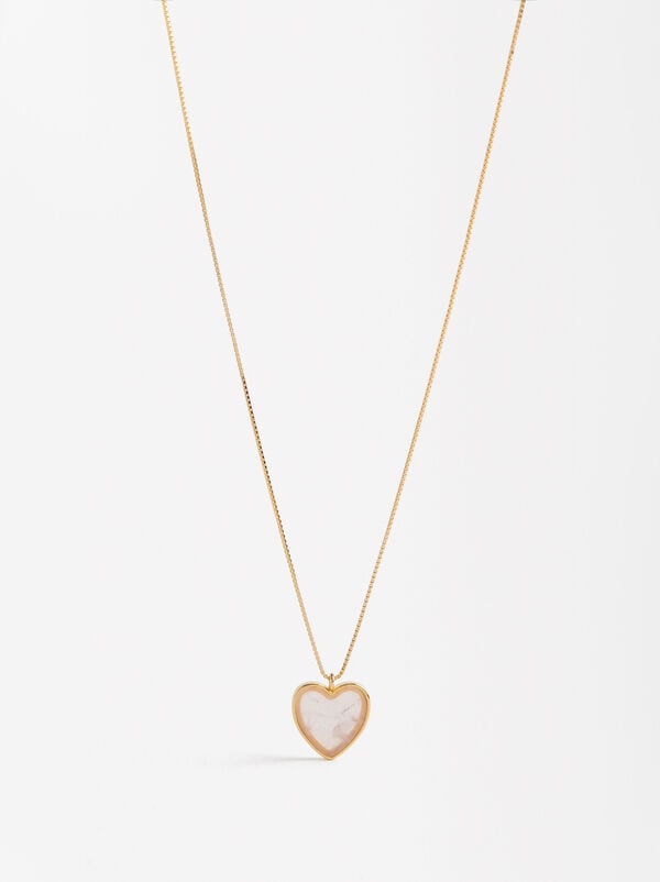 Short necklace heart stone - 925 sterling silver