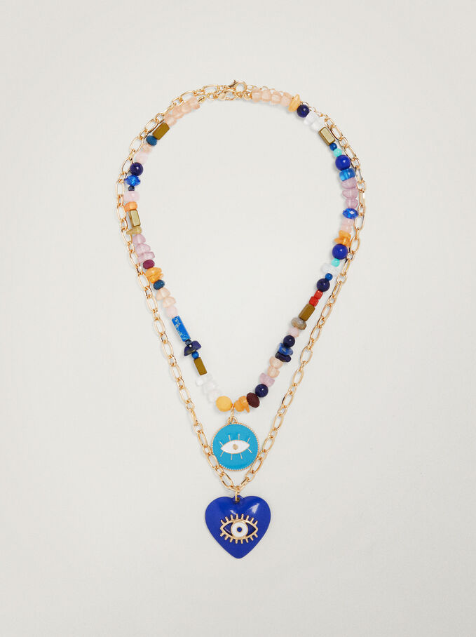 Necklace With Stone And Charms, Multicolor, hi-res