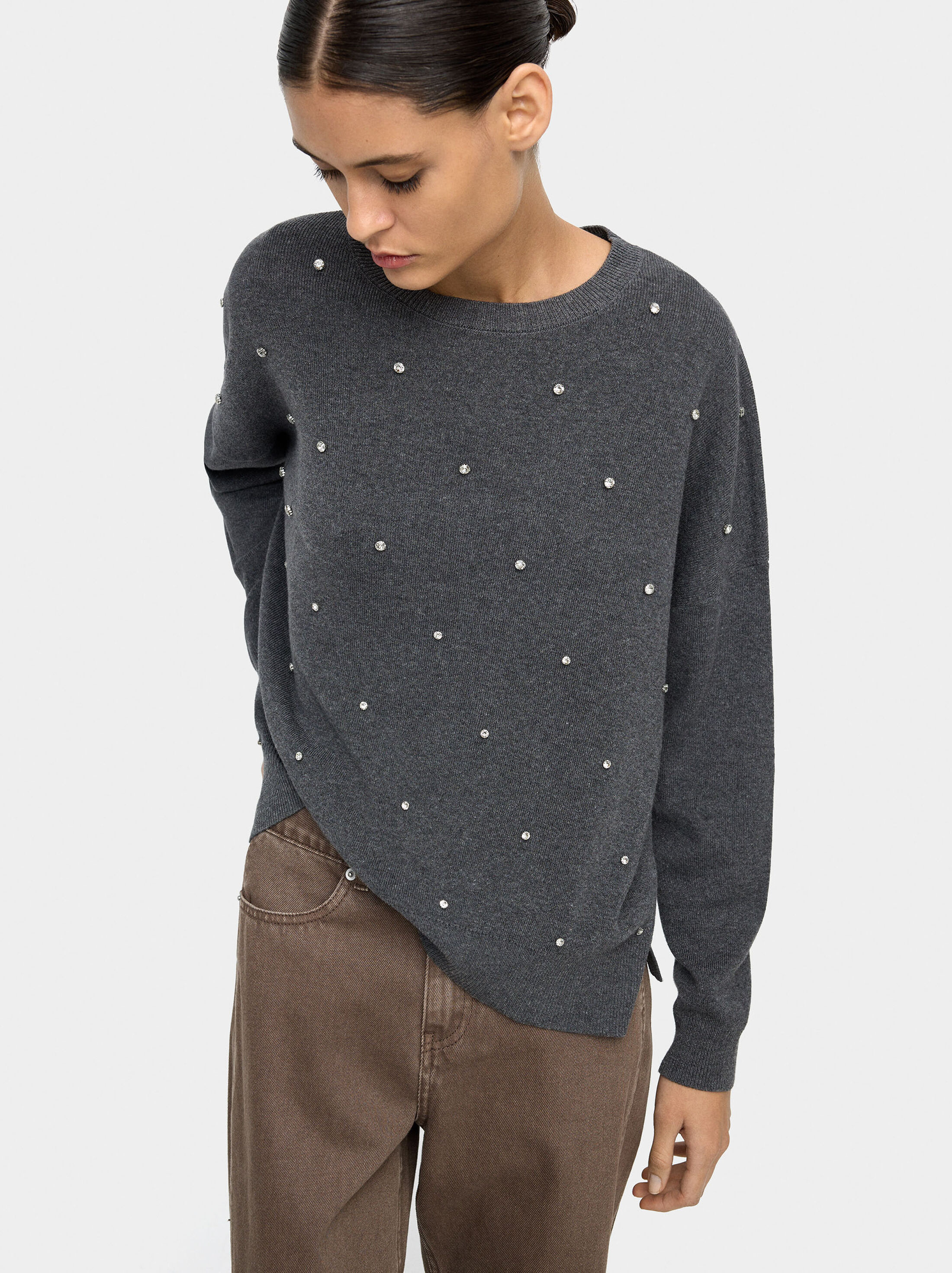 Knit sweater with crystals image number 1.0