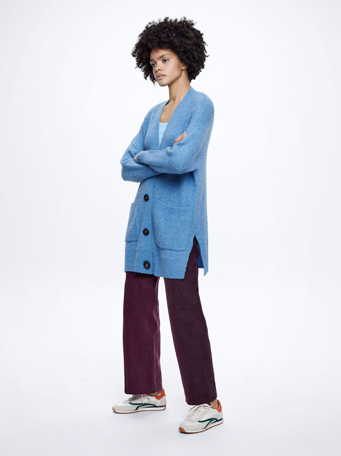 Knitted Cardigan With Pockets, Blue, hi-res