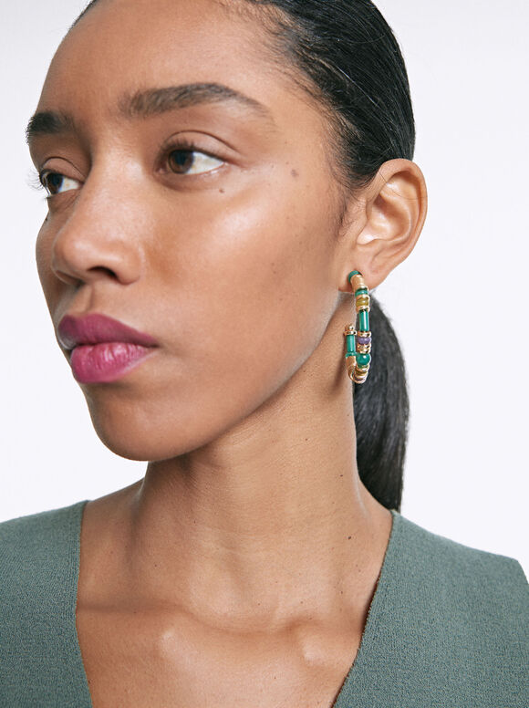 Hoop Earrings With Stones, Multicolor, hi-res